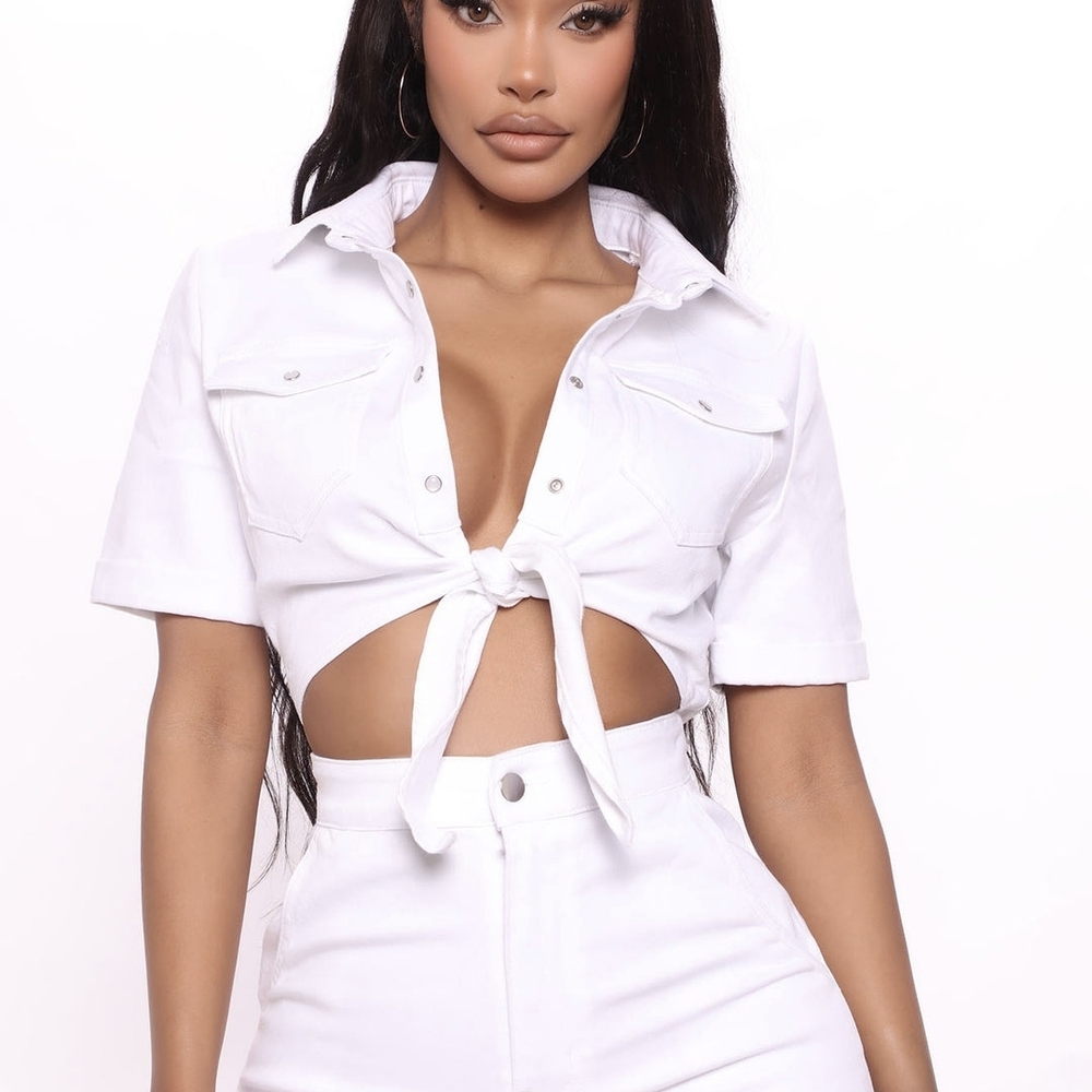 Fashion Nova White Tie-Front Jumpsuit